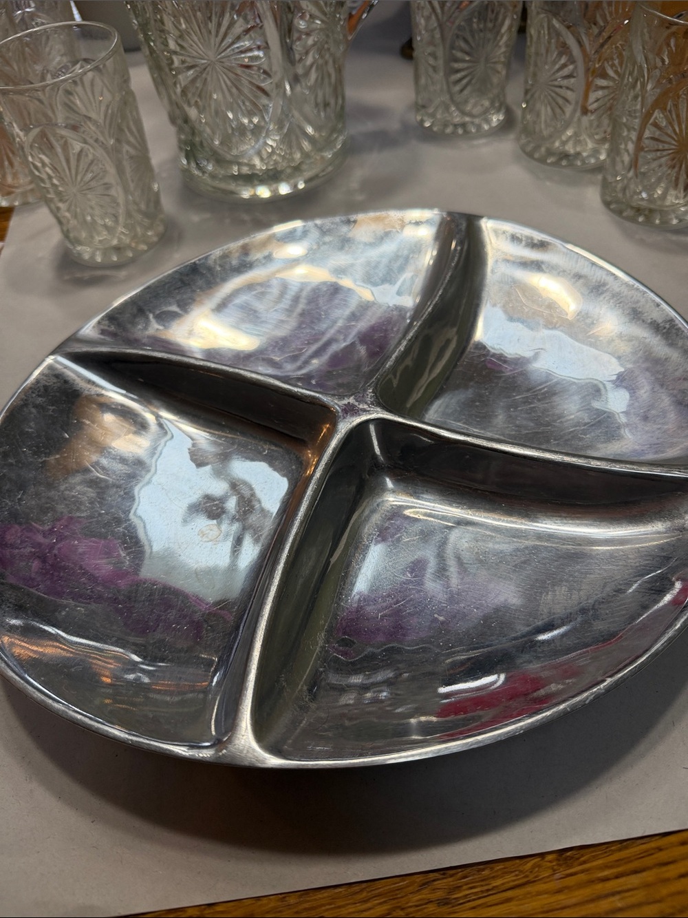 Pottery Barn Metallica cast aluminum divided serving tray.  Fair condition.